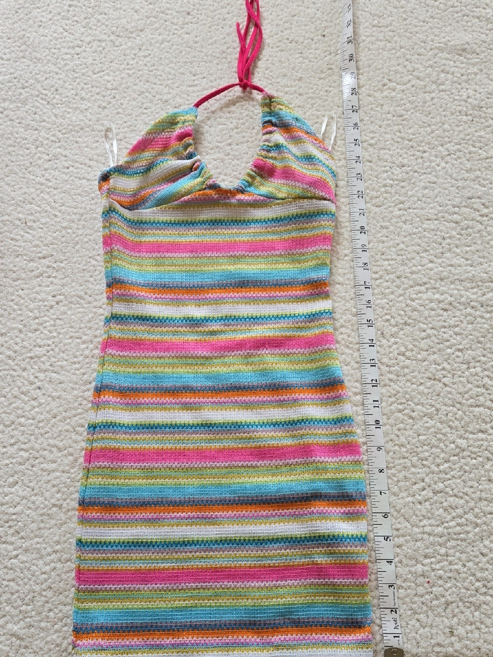 Striped Multicolor Crochet Halter Dress